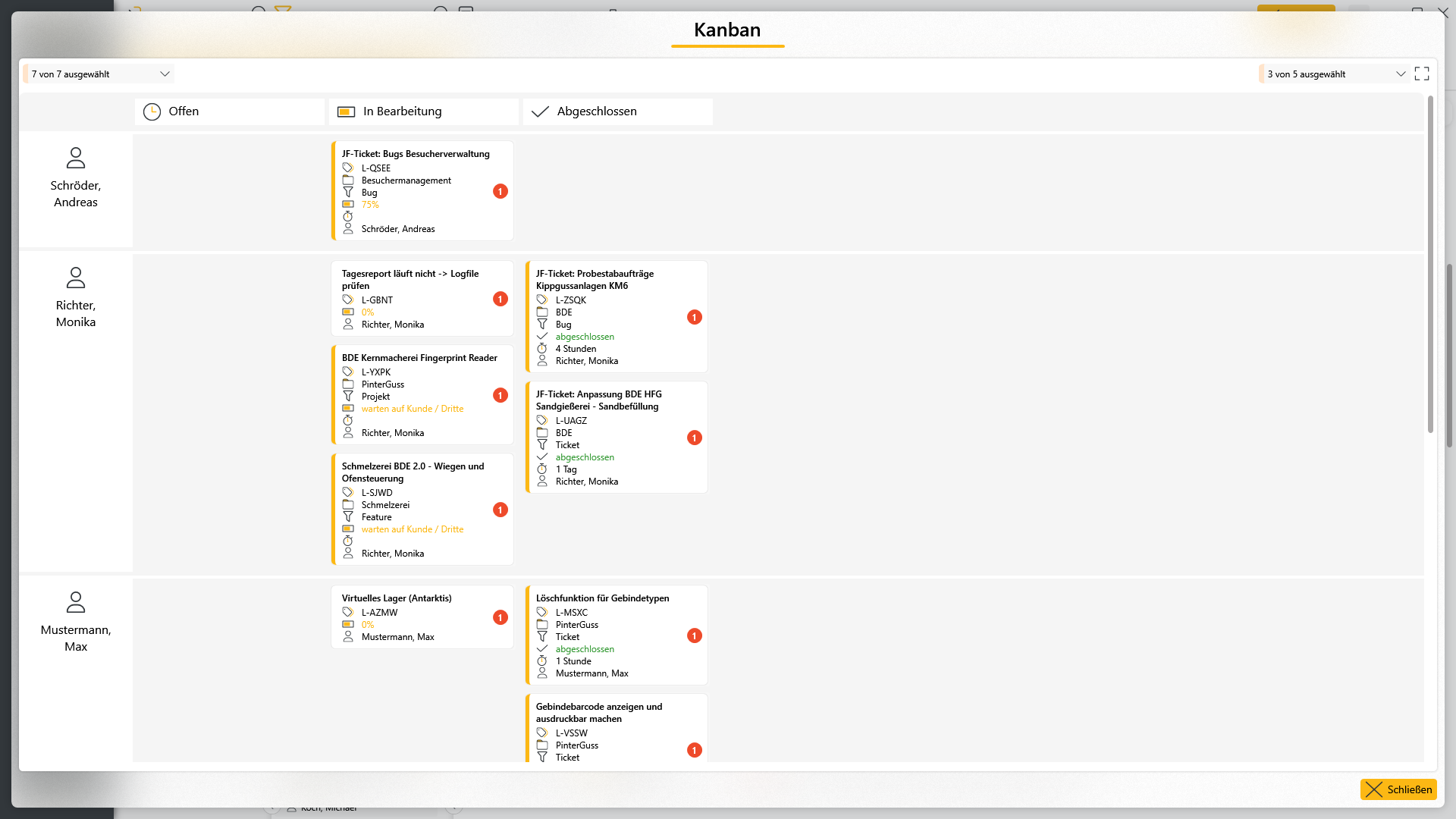 LEANIO Ticketsystem: Ticket Kanban Vollbild